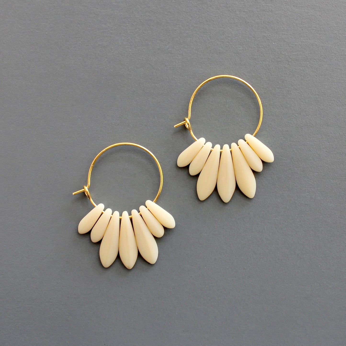 Glass Fringe Hoops - Cream