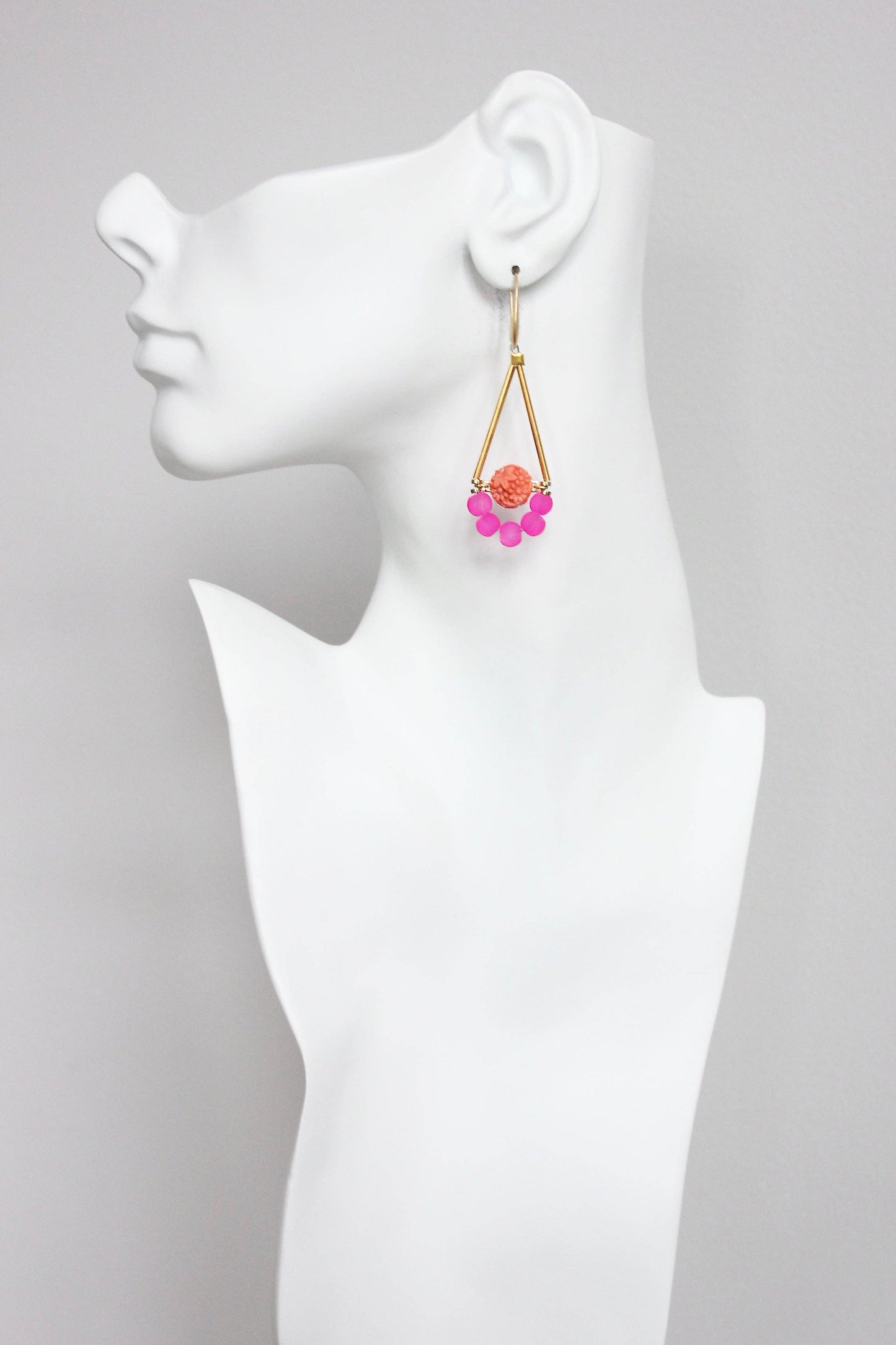 Fuchsia & Salmon Glass Earrings