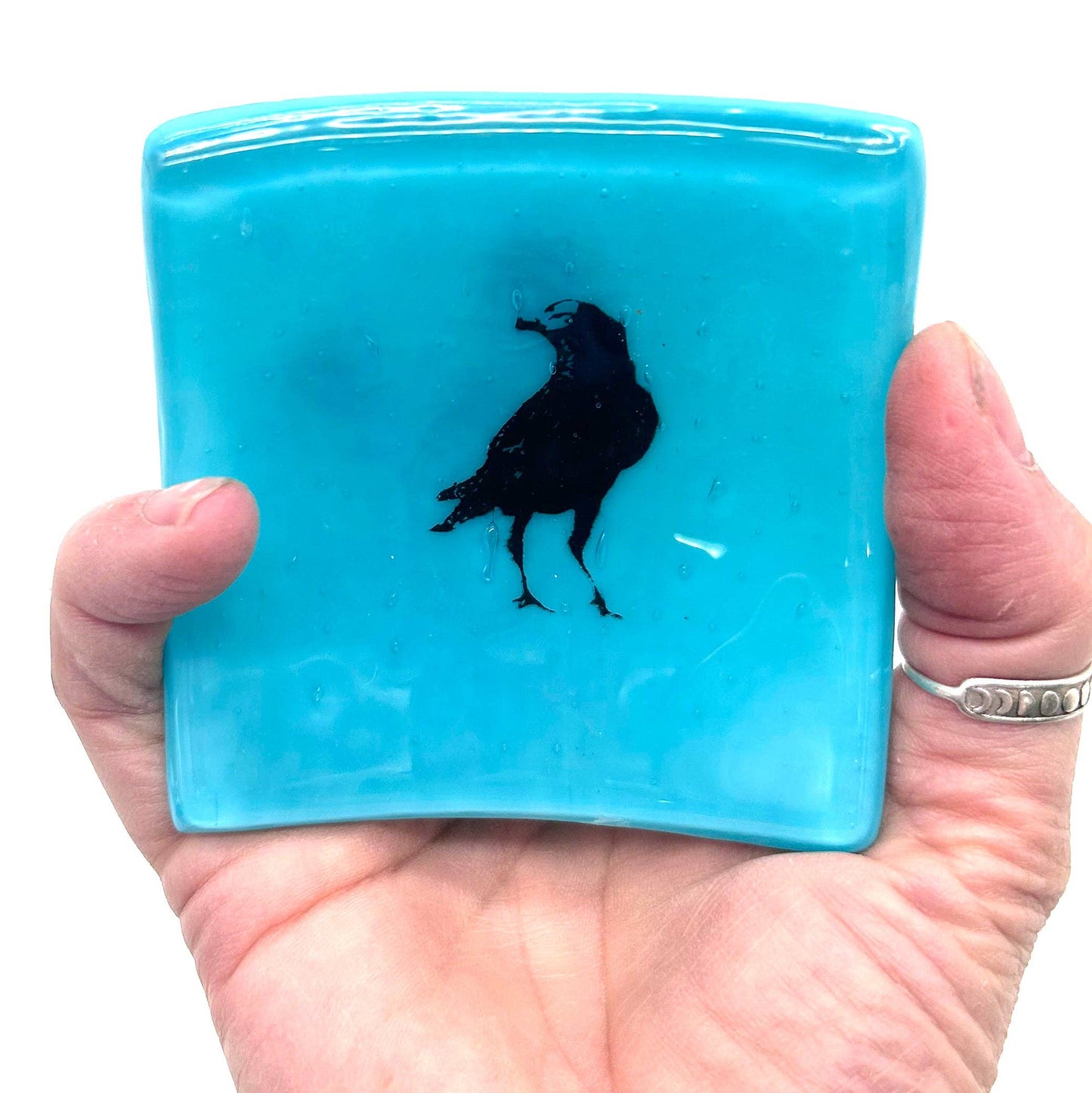 Trinket Dish - Crow | 2.75" Fused Glass
