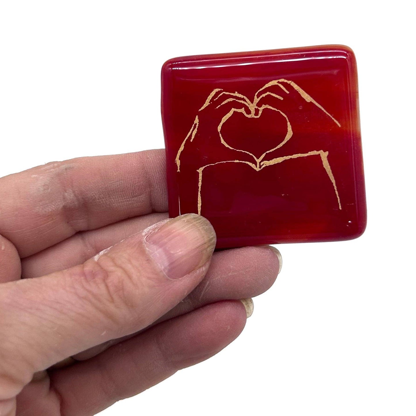 Glass Magnet - Heart Hands