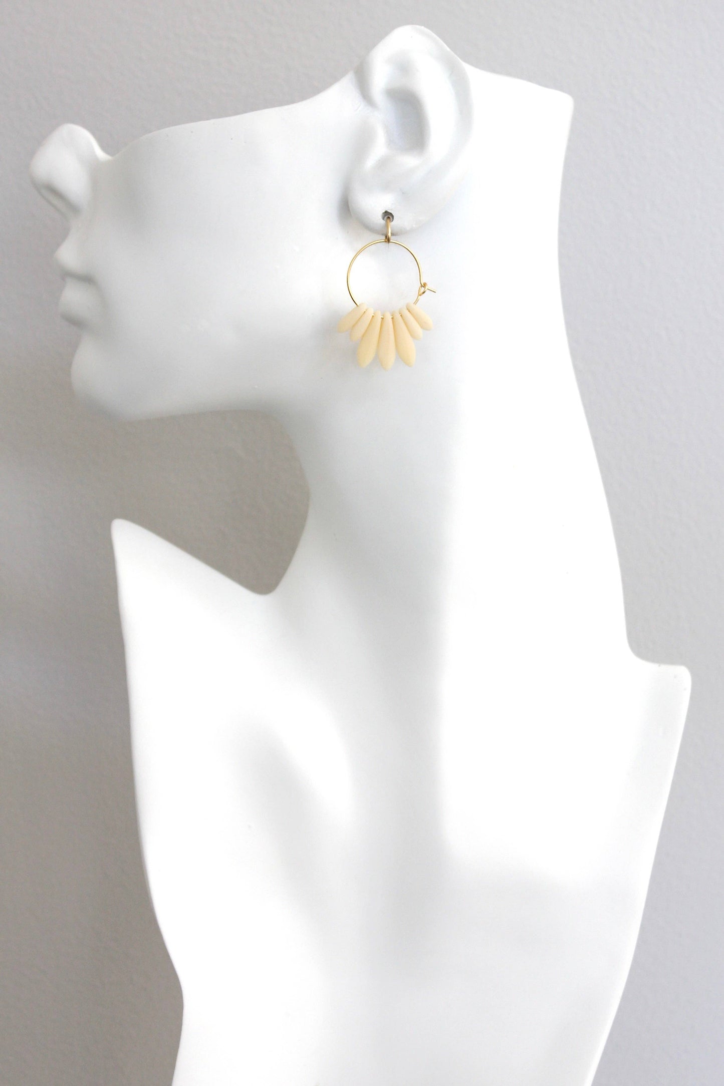 Glass Fringe Hoops - Cream