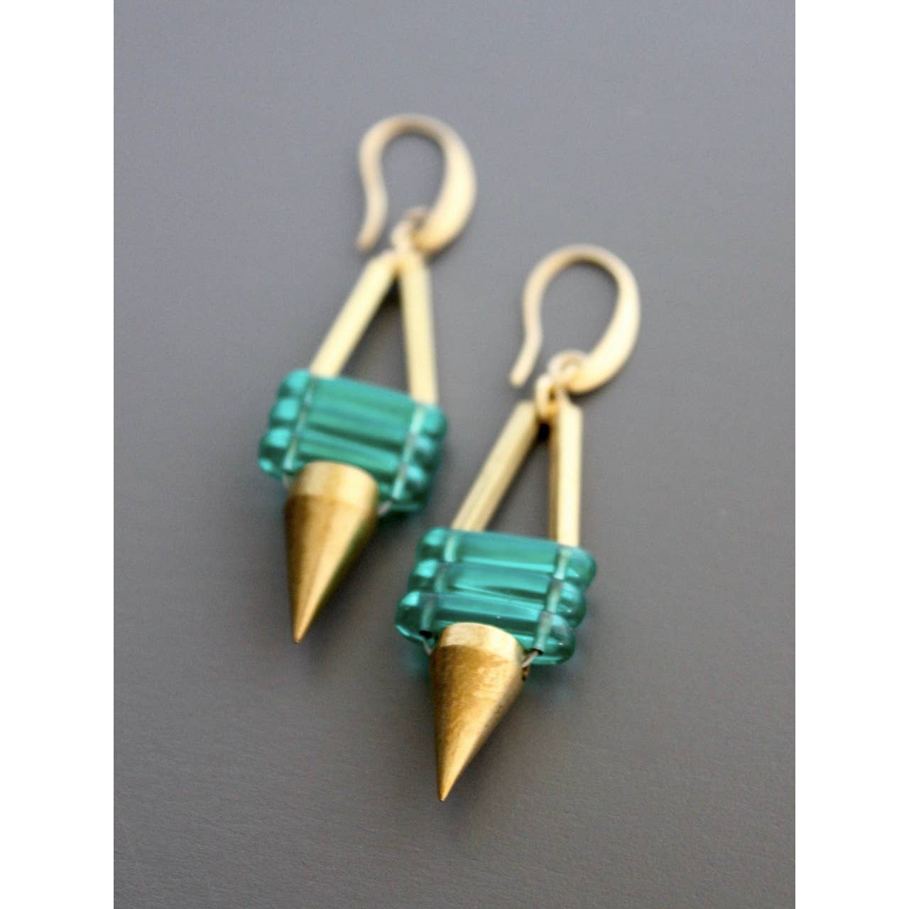 Green Glass Spike Earrings